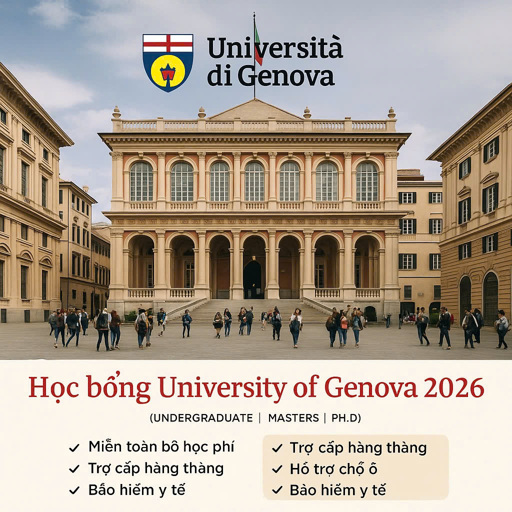 Học bổng University of Genova 2026 – Cơ hội vàng du học châu Âu miễn học phí và sinh hoạt