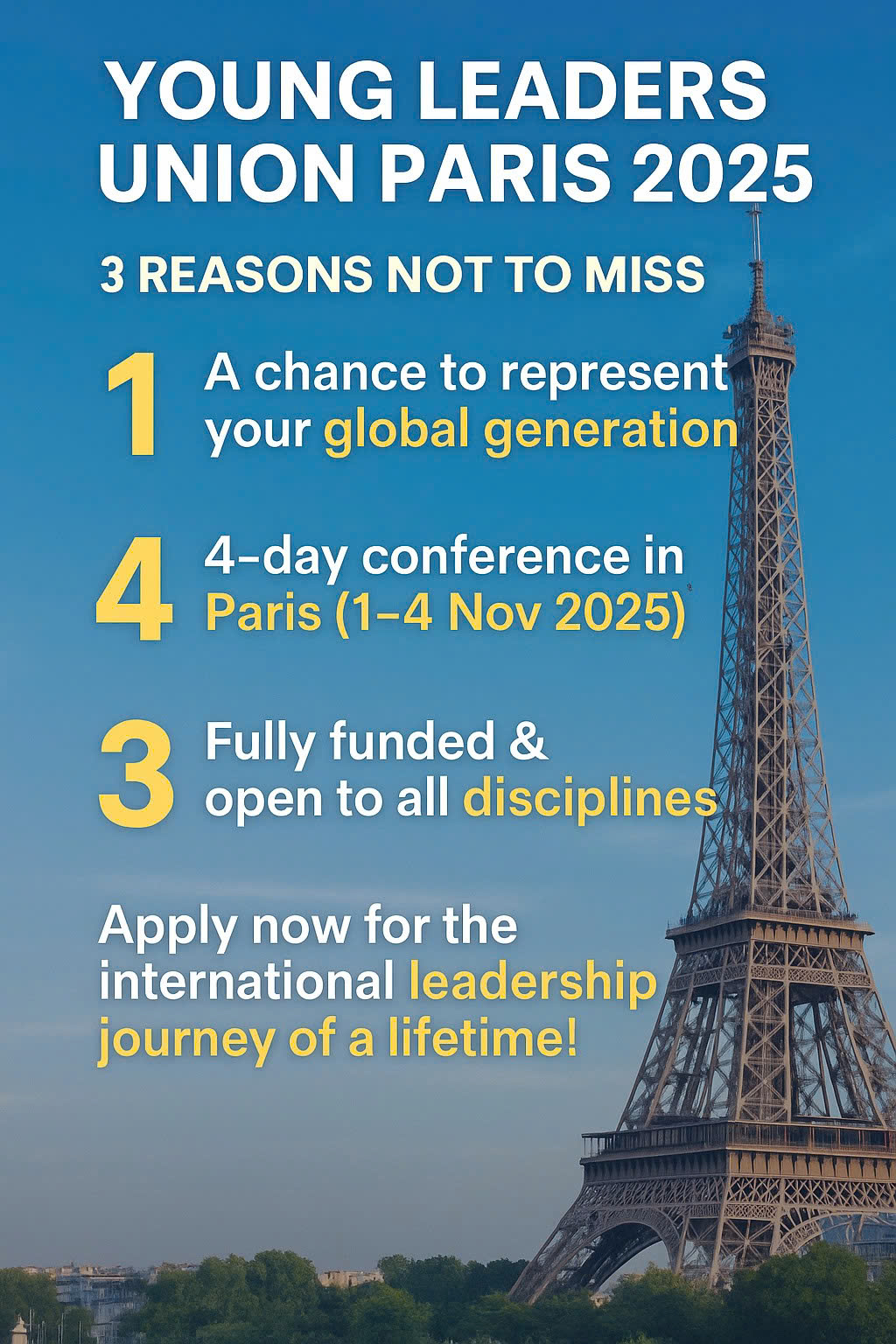 7 Lý Do Bạn Không Thể Bỏ Qua Young Leaders Union Paris 2025 – Hành Trình Lãnh Đạo Toàn Cầu (All-Expenses-Paid!)