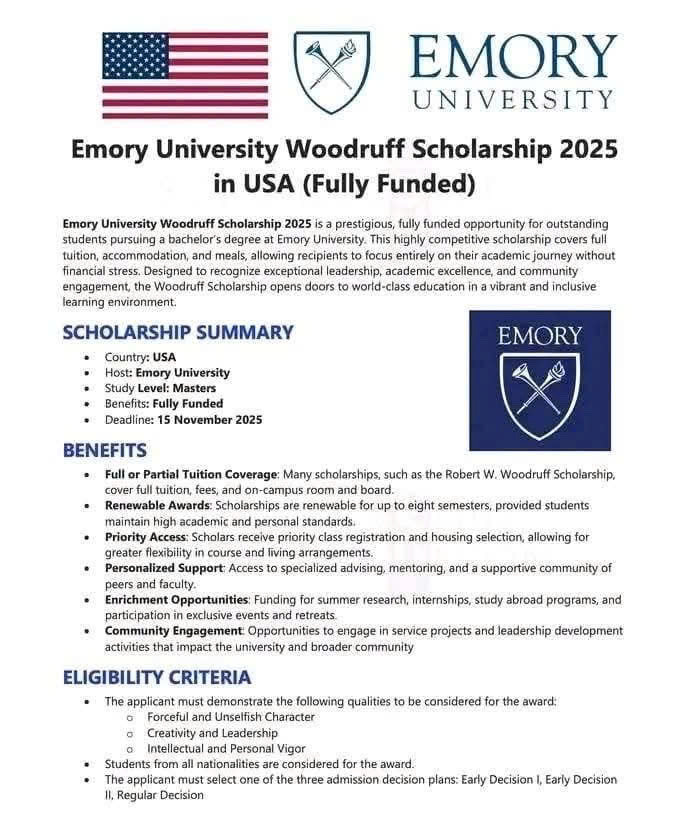 Học bổng Emory Woodruff 2025: Cơ hội du học Mỹ toàn phần cho sinh viên xuất sắc (học bổng Emory, du học Mỹ, học bổng toàn phần)