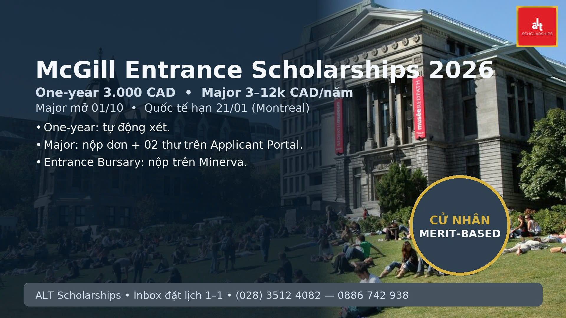 McGill Entrance Scholarships (Cử nhân) – Hướng dẫn đầy đủ cho phụ huynh & học sinh Việt Nam (kỳ nhập học 2026/2027)