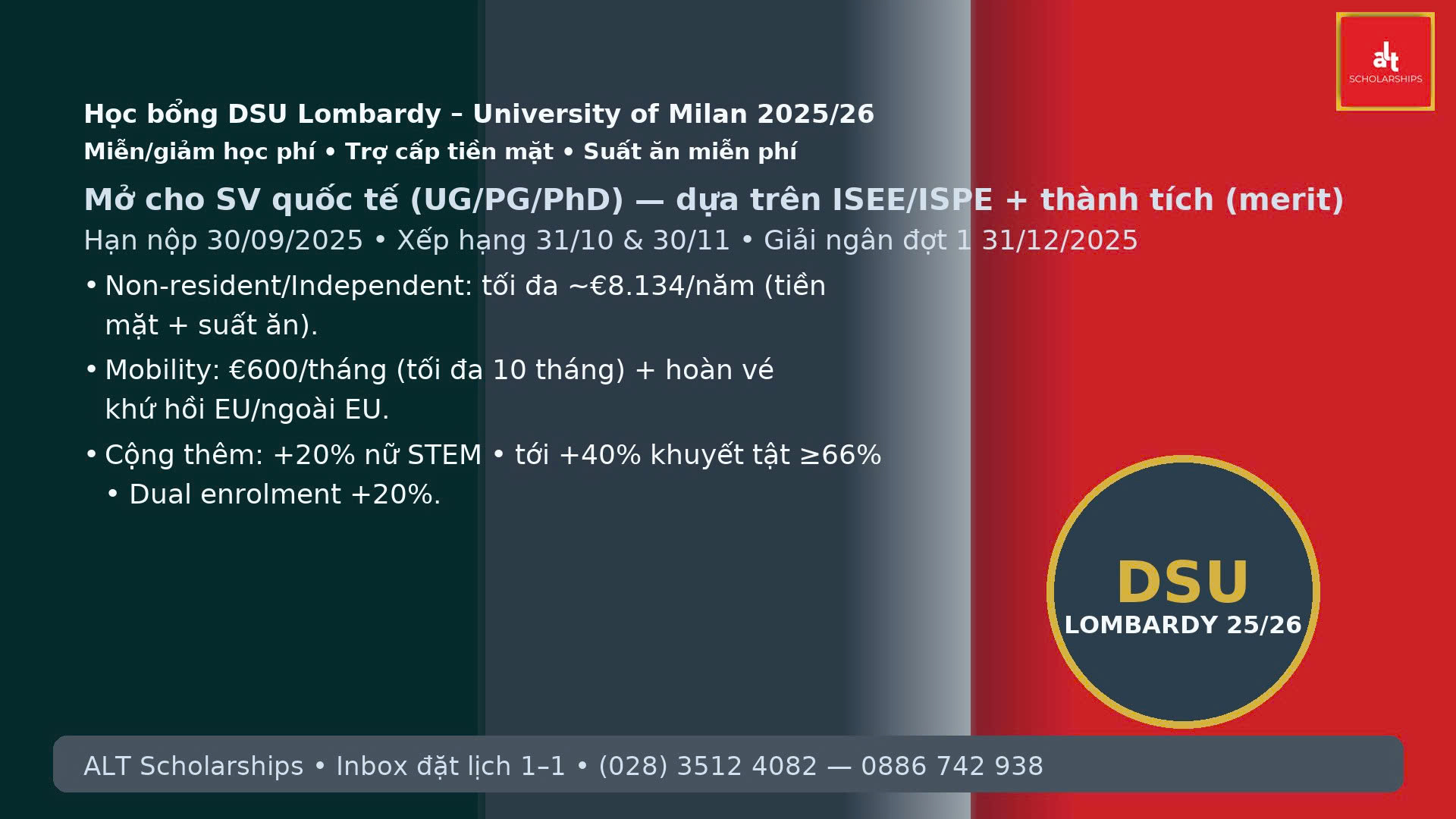 Học bổng DSU vùng Lombardy – University of Milan