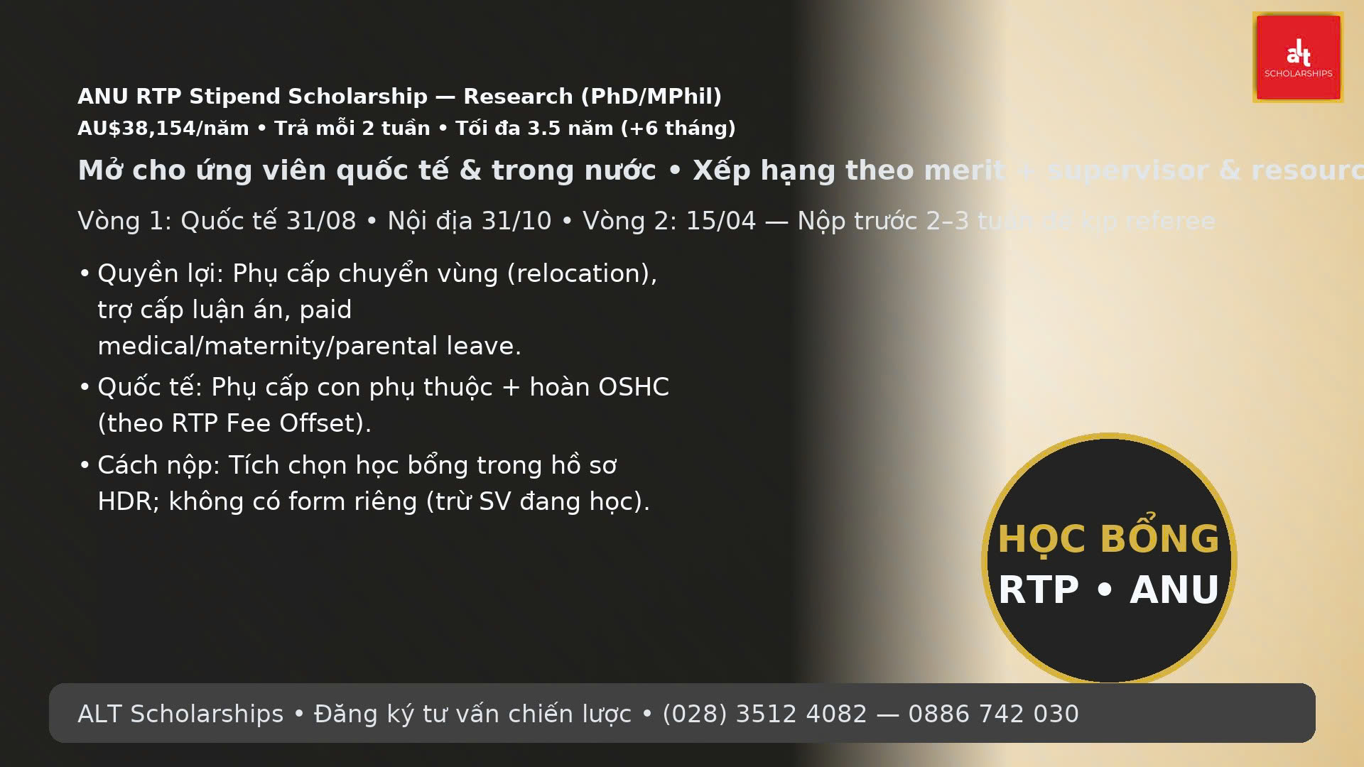 HỌC BỔNG CHÍNH PHỦ ÚC AUSTRALIAN GOVERNMENT RTP STIPEND SCHOLARSHIP 2026