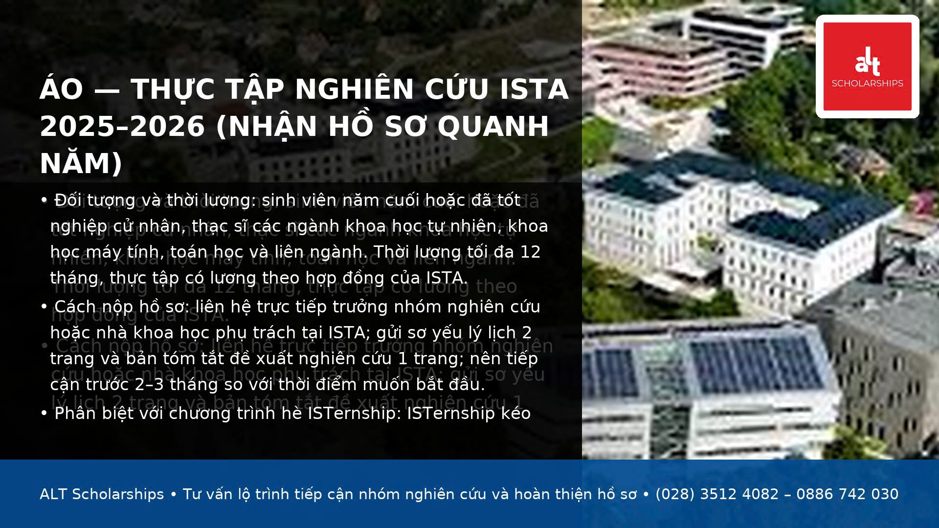 Cơ Hội Intern ở Áo cho sinh viên Đại học, sau Đại học: IST Scientific Internships in Austria 2025–26