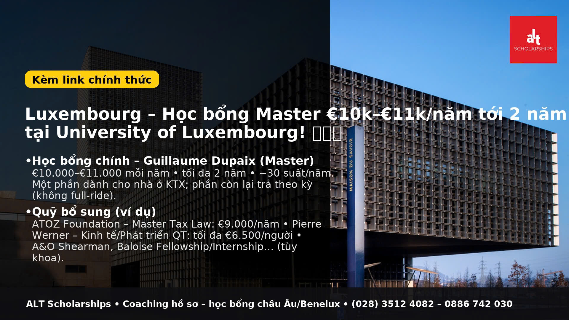 Học Bổng Toàn Phần Đại học Luxembourg 2026–2027