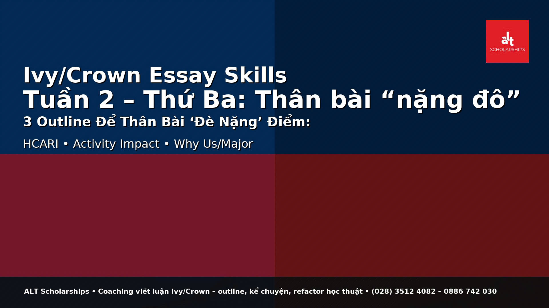 THÂN BÀI “HIỆU QUẢ”: 3 OUTLINE CHUẨN (HCARI • ACTIVITY IMPACT • WHY US/MAJOR) + ĐOẠN MẪU EN