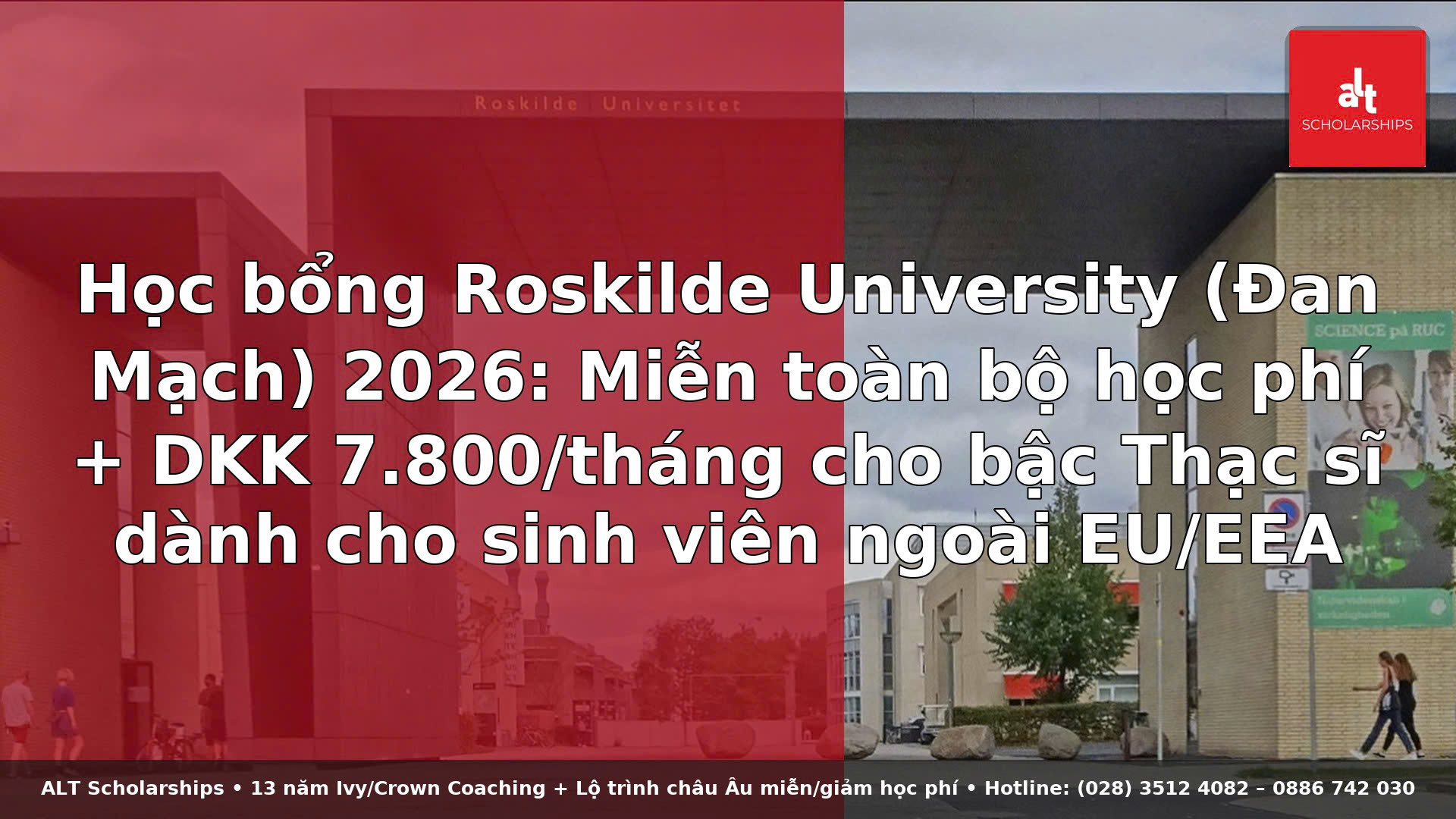 Học bổng Roskilde University (Đan Mạch) 2026: Miễn toàn bộ học phí + DKK 7.800/tháng cho bậc Thạc sĩ dành cho sinh viên ngoài EU/EEA
