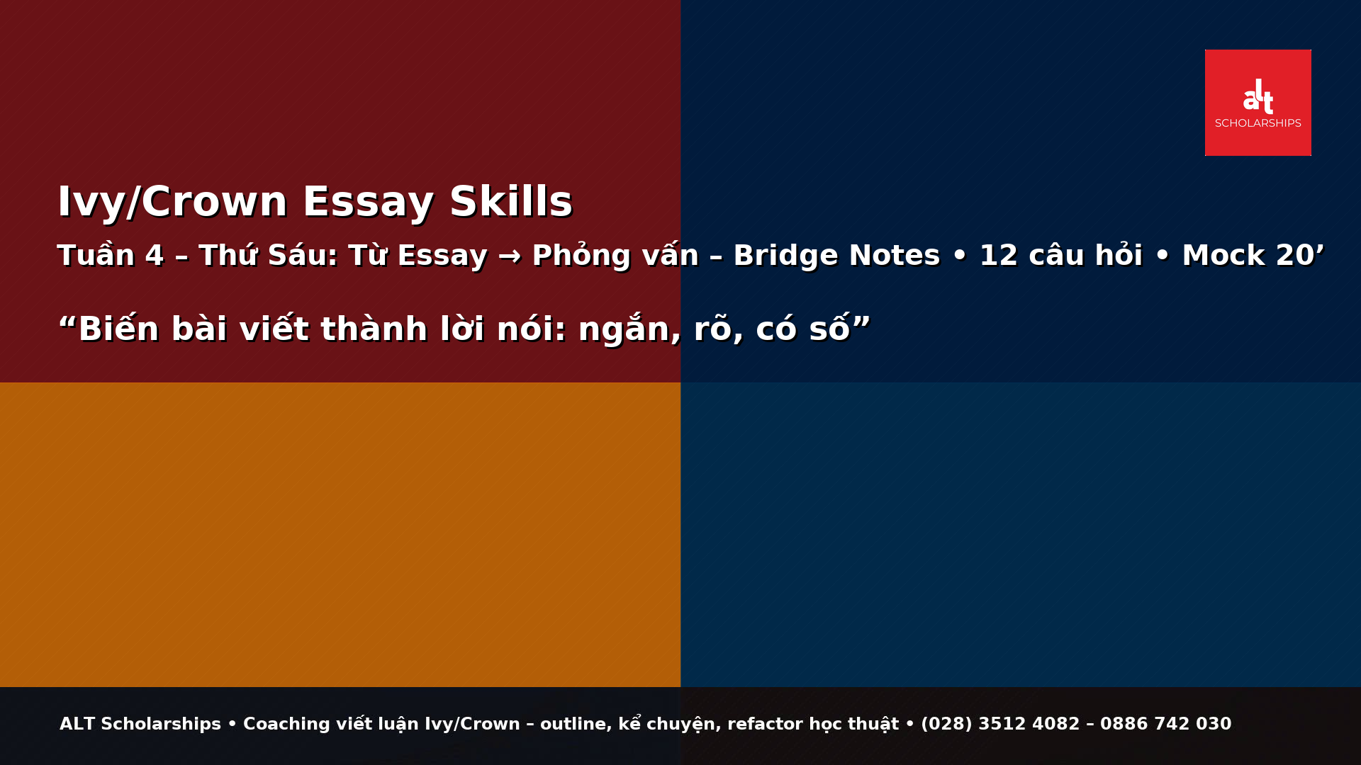 TỪ ESSAY → PHỎNG VẤN: BRIDGE NOTES • 12 CÂU HỎI HAY GẶP • MOCK 20 PHÚT