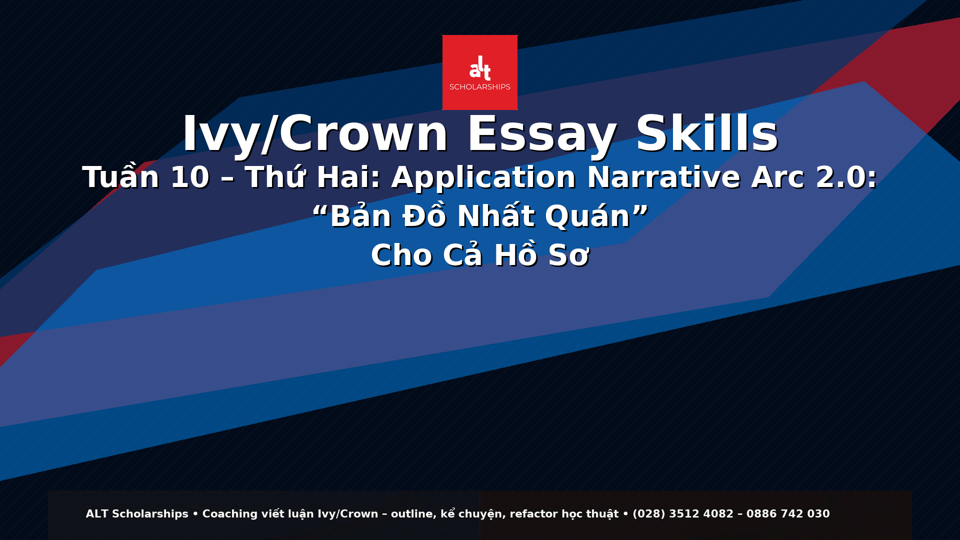 Ivy/Crown Essay Skills Tuần 10 – Thứ Hai  Application Narrative Arc 2.0: “Bản Đồ Nhất Quán” Cho Cả Hồ Sơ (Essays × Activities × LOR × Interview)