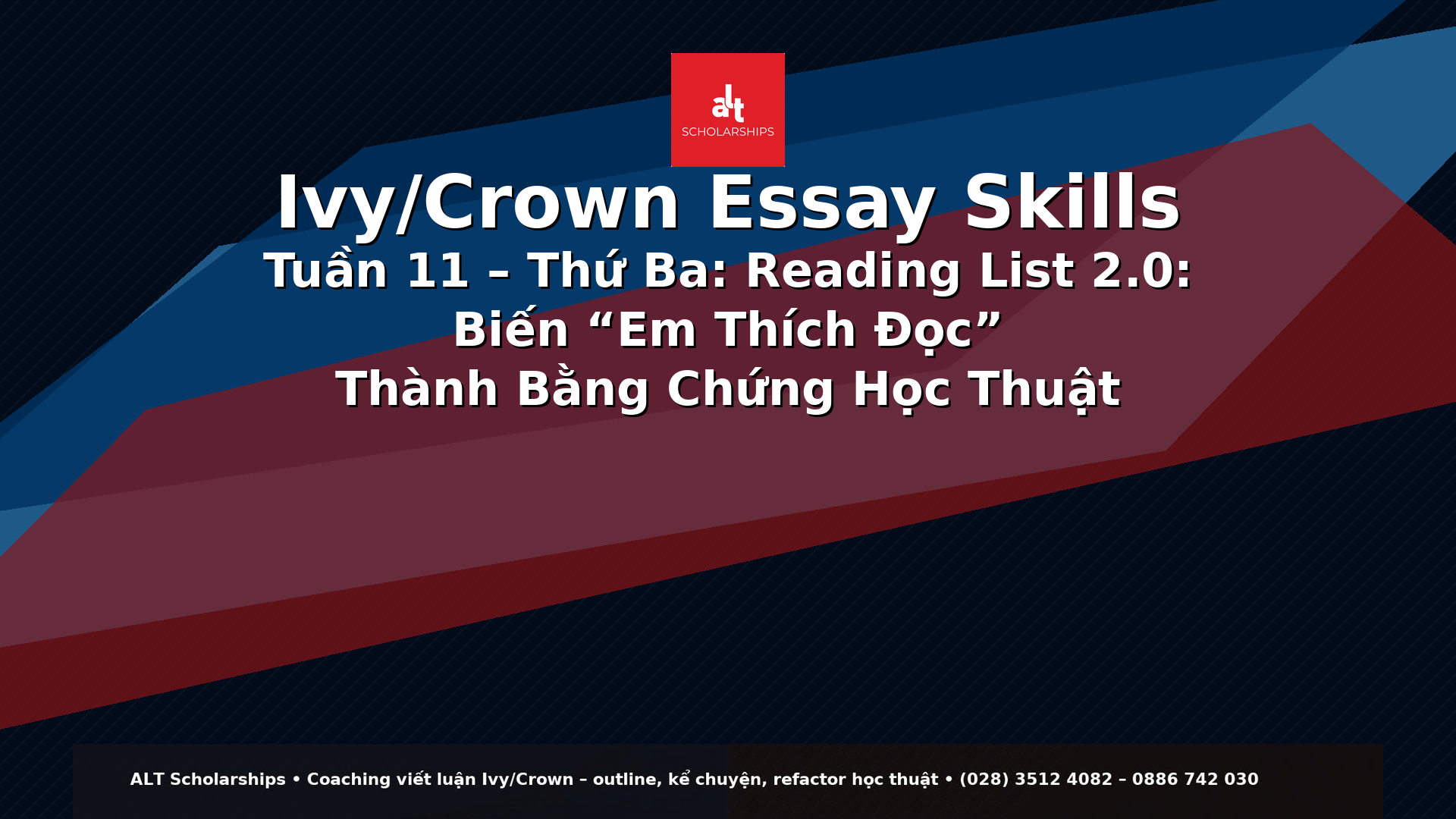 Ivy/Crown Essay Skills Tuần 11 – Thứ Ba  Reading List 2.0: Biến “Em Thích Đọc” Thành Bằng Chứng Học Thuật (Annotation → Synthesis → Insight) — Đọc như một người làm research