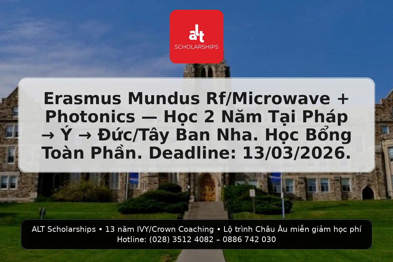 Erasmus Mundus EMIMEP 2026–2028 (European Master for Industry in Microwave Electronics & Photonics): Học Bổng €1,400/Tháng, Miễn Học Phí —Học Tại Pháp → Ý → (Đức Hoặc Tây Ban Nha)