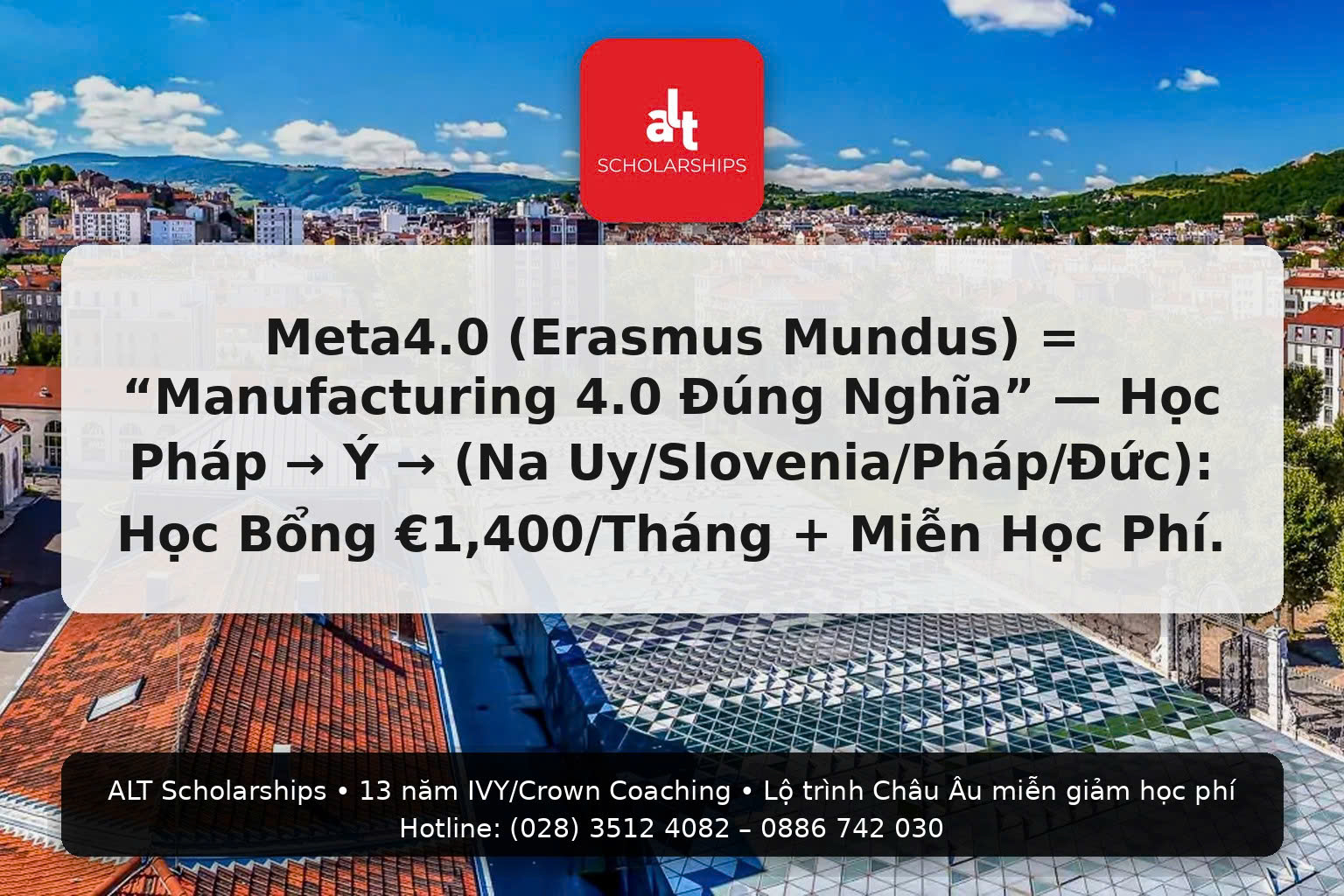 Học Bổng Erasmus Mundus META4.0 2026–2028: Học 2 Năm Ở Pháp, Ý, Và Một Trong Các Nước Na Uy/Slovenia/Pháp/Đức: €1,400/Tháng, Miễn Học Phí + Bảo Hiểm