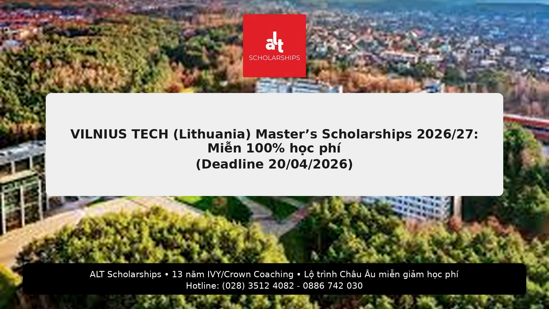 VILNIUS TECH (Lithuania) Master’s Scholarships 2026/27: Miễn 100% học phí (Deadline 20/04/2026)