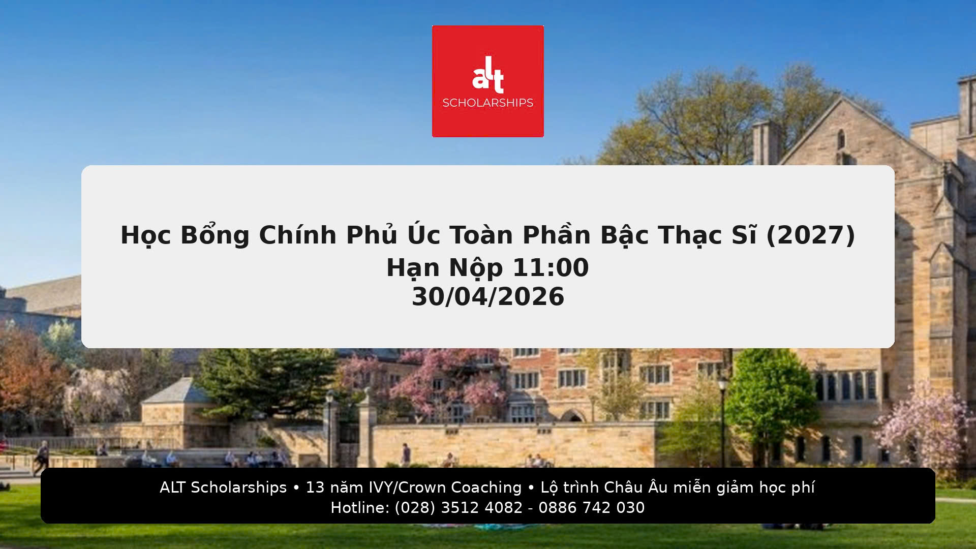 Học Bổng Chính Phủ Úc Toàn Phần Bậc Thạc Sĩ (2027) Cho Công Dân Việt Nam— Hạn Nộp 11:00 (Giờ Việt Nam) 30/04/2026