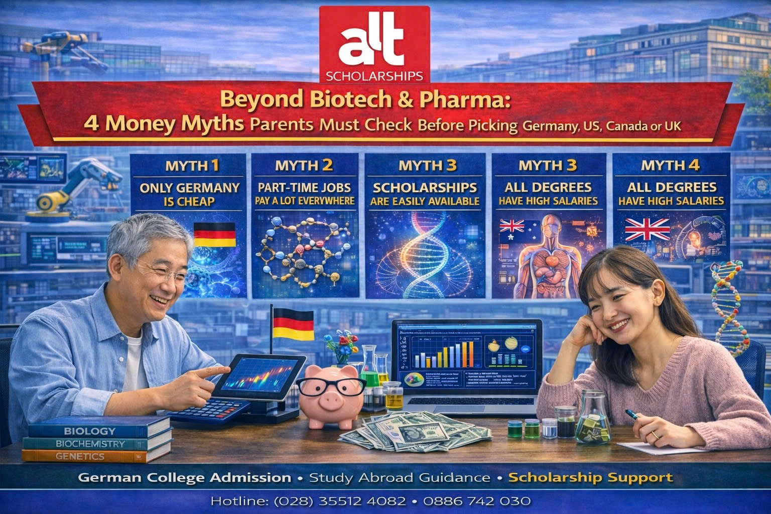 Đừng Chỉ Nhìn “Biotech, Dược, Lab Hiện Đại”: Nếu Con Muốn Học Molecular Biotechnology, Phụ Huynh Hãy Kiểm 4 Hiểu Lầm Tài Chính Trước Khi Chọn Đức, Mỹ, Canada, Úc Hay Anh