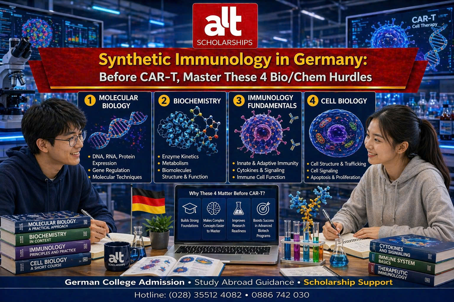 Du Học Đức Ngành Synthetic Immunology: Đừng Mơ Tới CAR-T Hay “Tế Bào Miễn Dịch Thông Minh”, Hãy Nhìn 4 “Cửa Ải” Sinh – Hóa Nền Tảng Của Bậc Cử Nhân