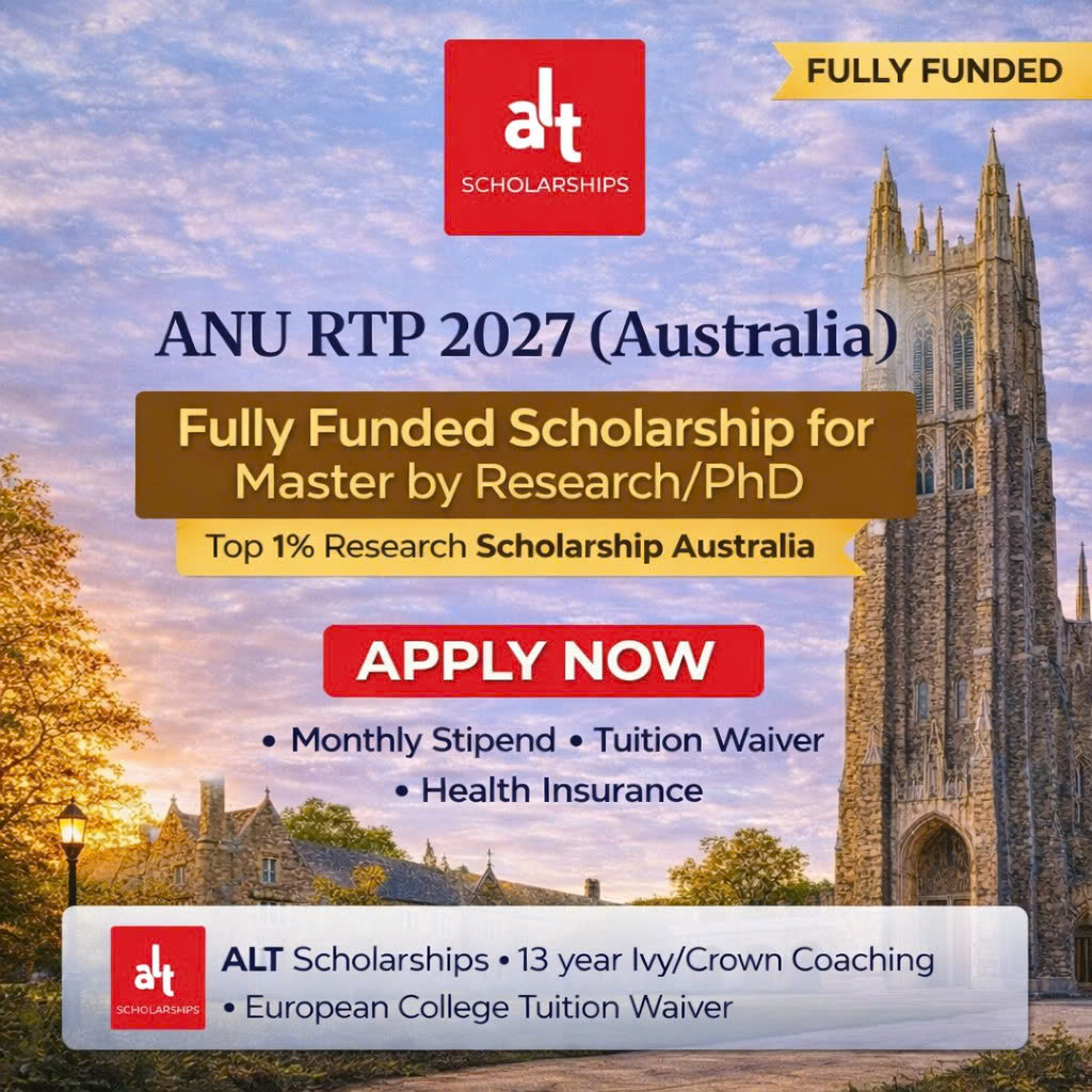 ANU RTP 2027 (Úc) – Học Bổng Nghiên Cứu Cho Master By Research/Phd: Stipend A$39,069/Năm + Miễn 100% Học Phí + OSHC — Deadline 31/08 Hằng Năm (Round 1 – International)