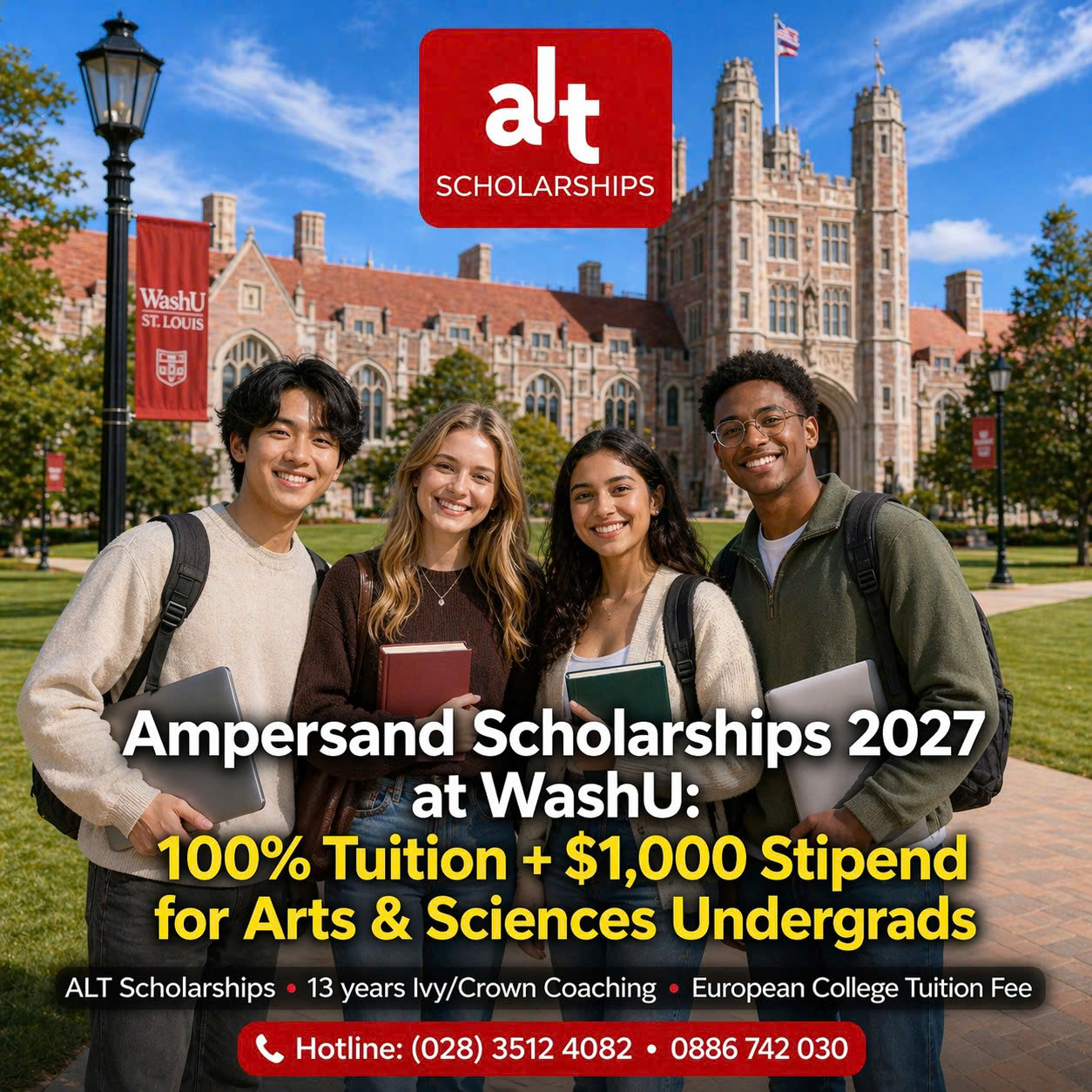 Ampersand Scholarships 2027 Tại Washu: Học Bổng 100% Học Phí + US$1,000 Stipend Cho Ứng Viên Cử Nhân Arts & Sciences.