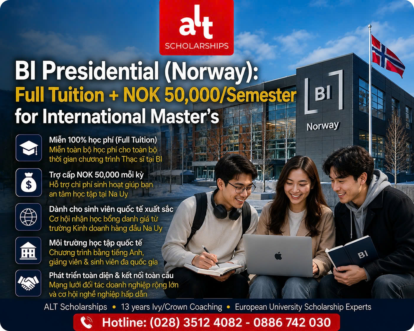 BI Presidential Scholarship 2027 Tại Na Uy: Học Bổng Master Full Tuition + Stipend NOK 50,000/Kỳ Cho Ứng Viên Quốc Tế Xuất Sắc