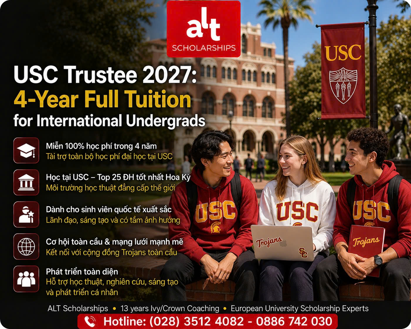 USC Trustee Scholarship 2027: Học Bổng Cử Nhân Full Tuition 4 Năm Tại University of Southern California Cho Ứng Viên Quốc Tế