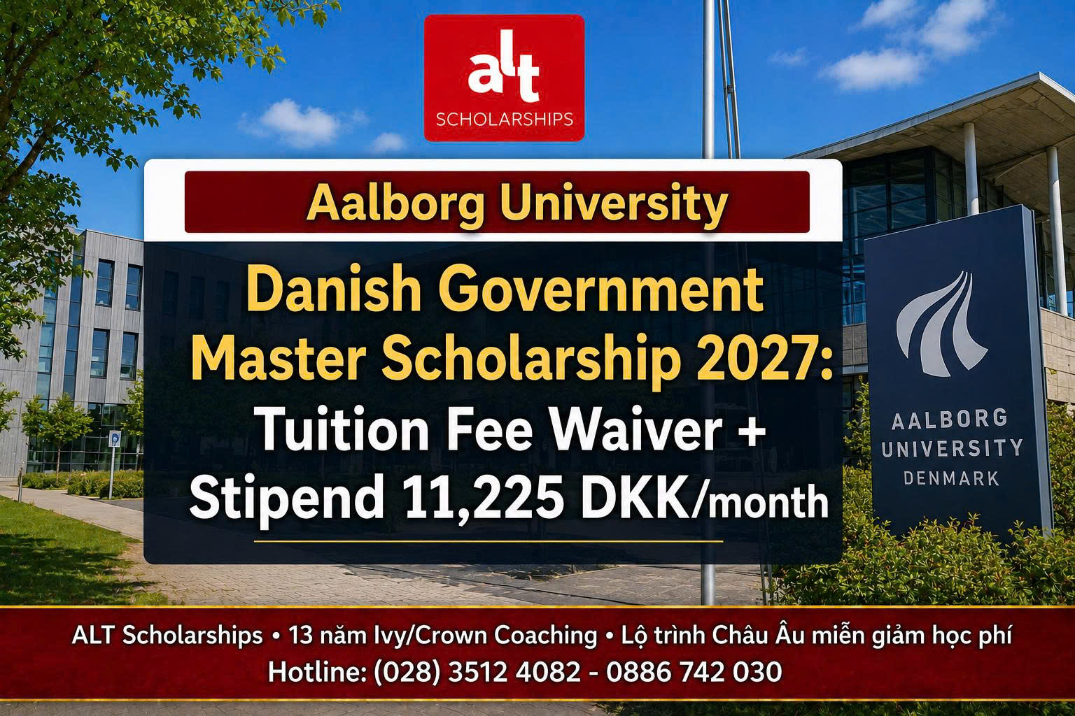 Aalborg University Danish Government Scholarship 2027: Học Bổng Thạc Sĩ Đan Mạch Gồm Tuition Fee Waiver + Stipend 11,225 DKK/Tháng