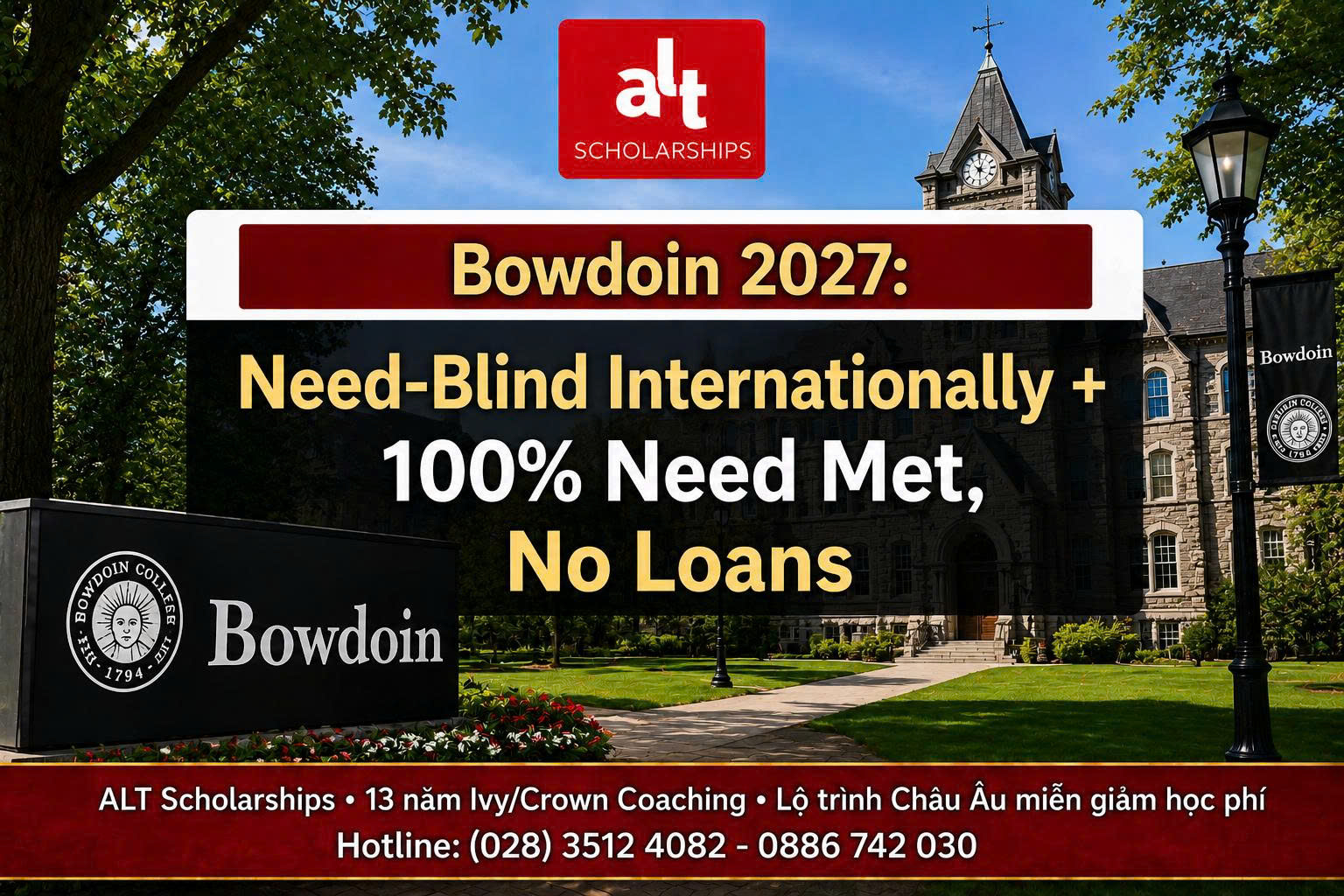 Bowdoin College Financial Aid 2027: Học Bổng Cử Nhân Mỹ Need-Blind Cho Quốc Tế + 100% Calculated Need, Không Loans