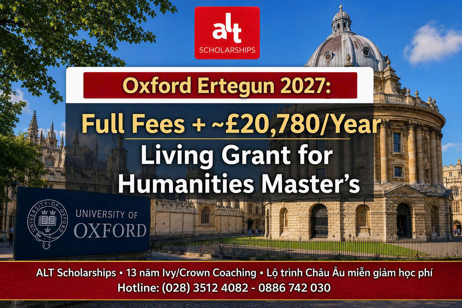 Oxford Ertegun Graduate Scholarship 2027: Học Bổng Thạc Sĩ Nhân Văn Tại Oxford — Full Course Fees + Living Grant Khoảng £20,780/Năm