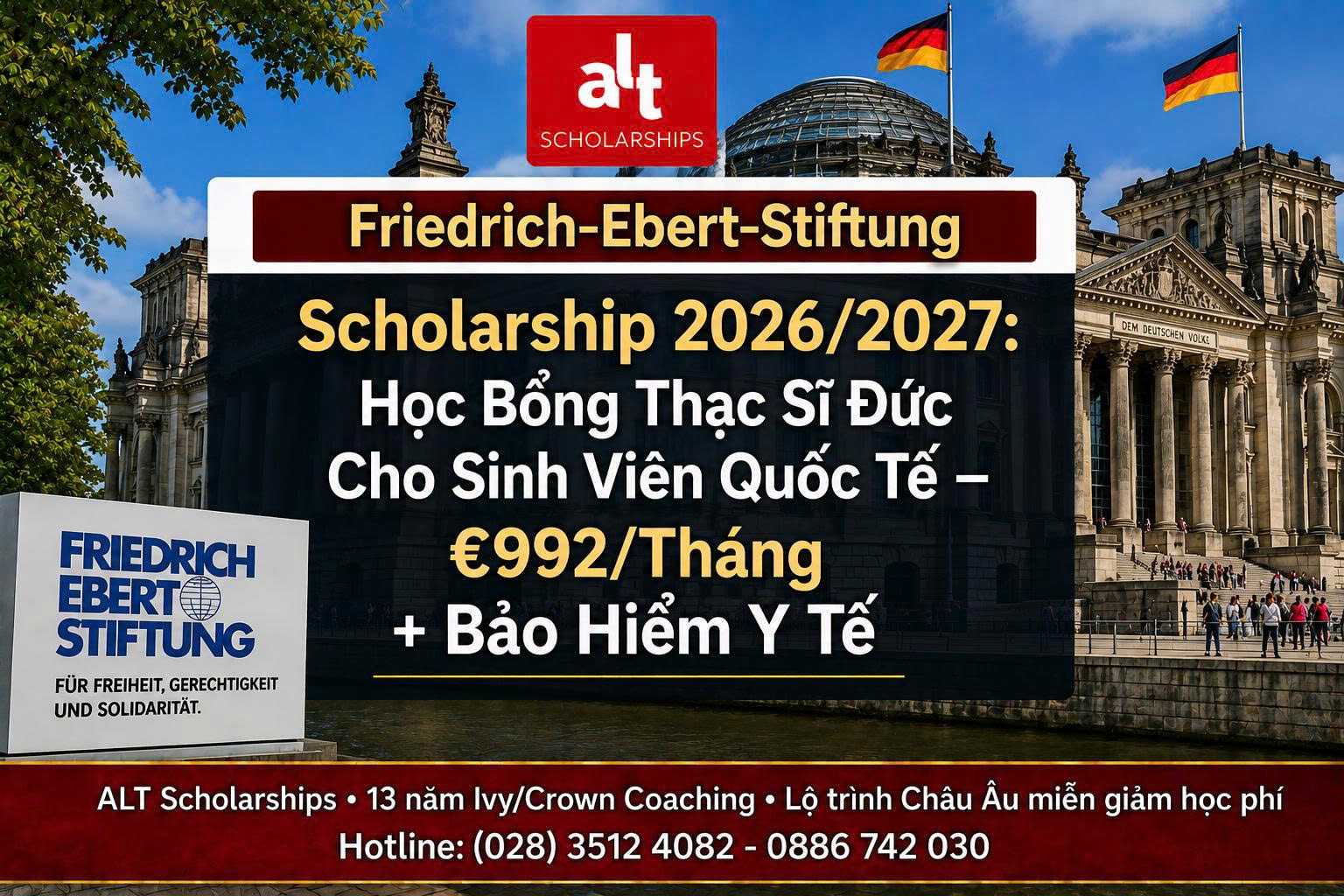Friedrich-Ebert-Stiftung Scholarship 2026/2027: Học Bổng Thạc Sĩ Đức Cho Sinh Viên Quốc Tế — €992/Tháng + Bảo Hiểm Y Tế