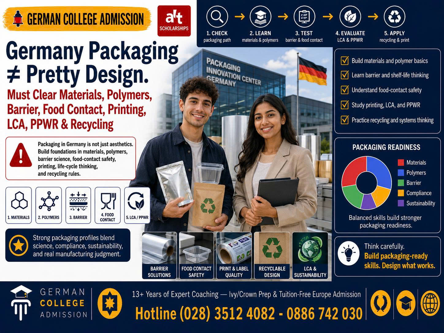Packaging Technology ở Đức không phải “thiết kế hộp đẹp”: con phải vượt Materials, Polymer, Paper, Barrier, Food Contact, Printing, Machinery, LCA, PPWR và Recyclability