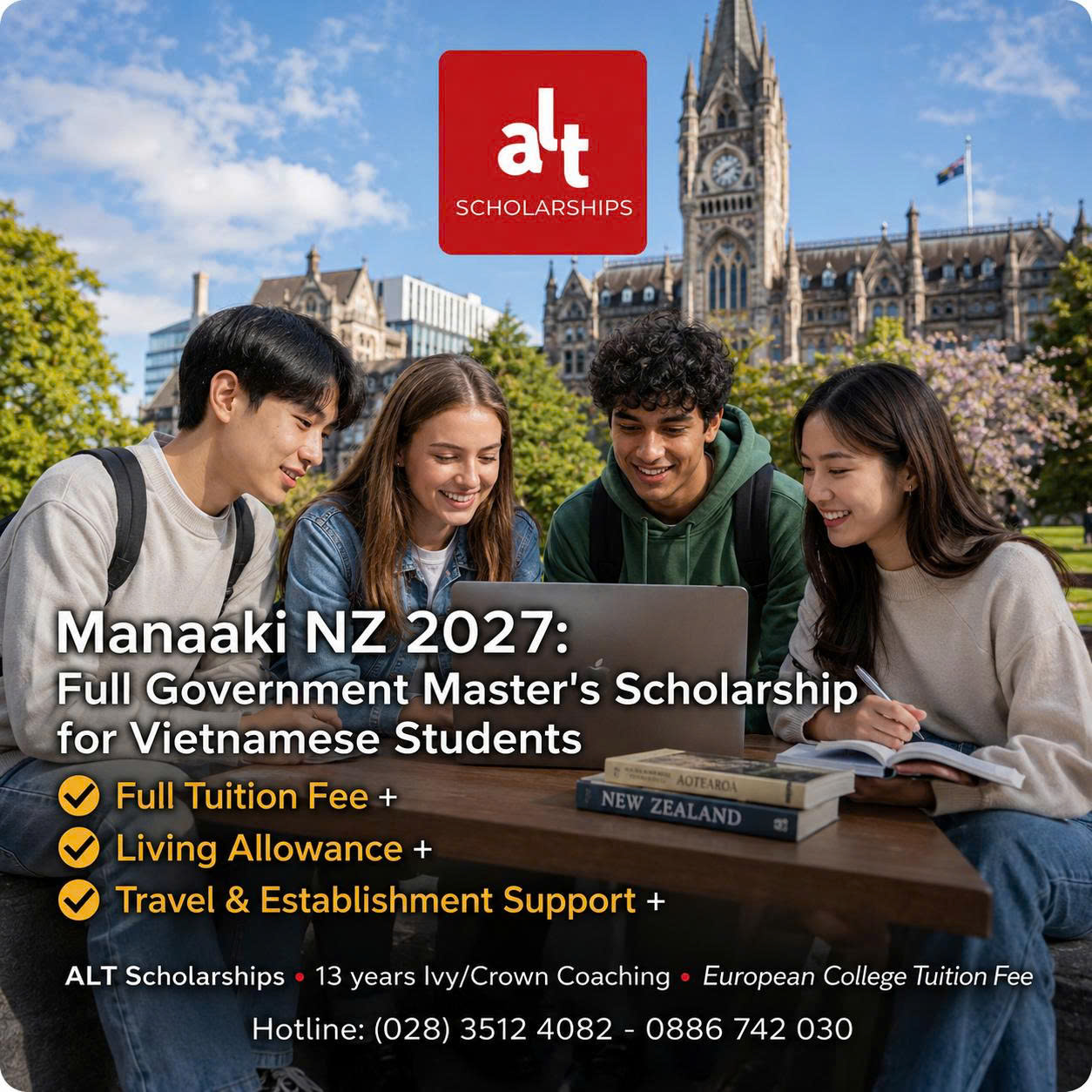 Manaaki New Zealand Scholarships 2027: Học bổng Chính phủ New Zealand toàn phần bậc Thạc sĩ cho ứng viên Việt Nam