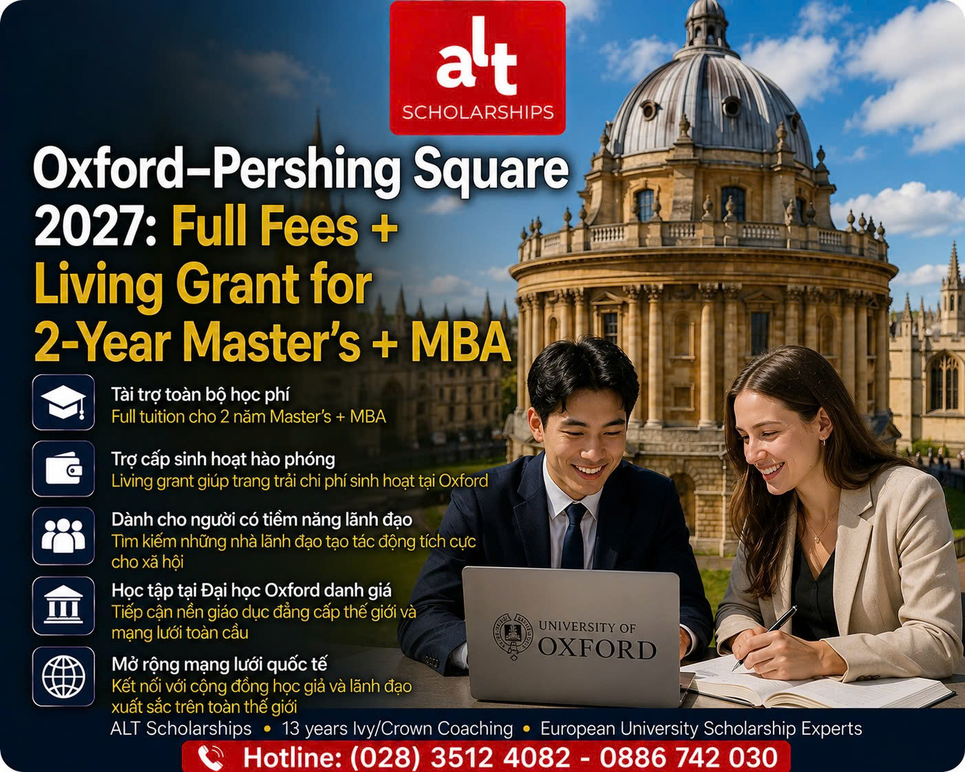 Oxford–Pershing Square Graduate Scholarships 2027: Học Bổng Master + MBA Tại Oxford, Cover Course Fees + Living Grant 2 Năm