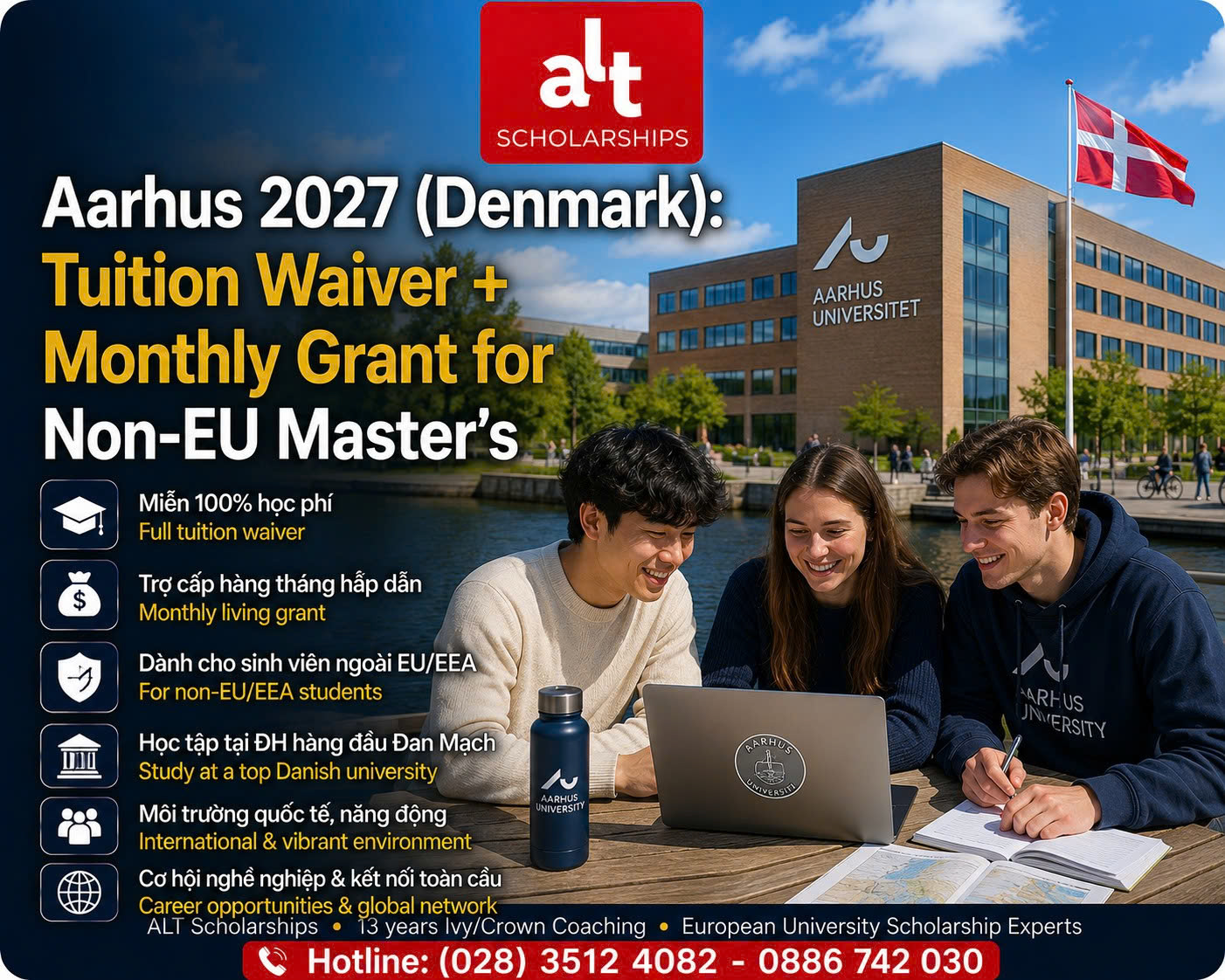 Danish State Scholarships Tại Aarhus University 2027: Học Bổng Thạc Sĩ Đan Mạch Với Tuition Waiver + Monthly Grant Cho Sinh Viên Ngoài EU/EEA