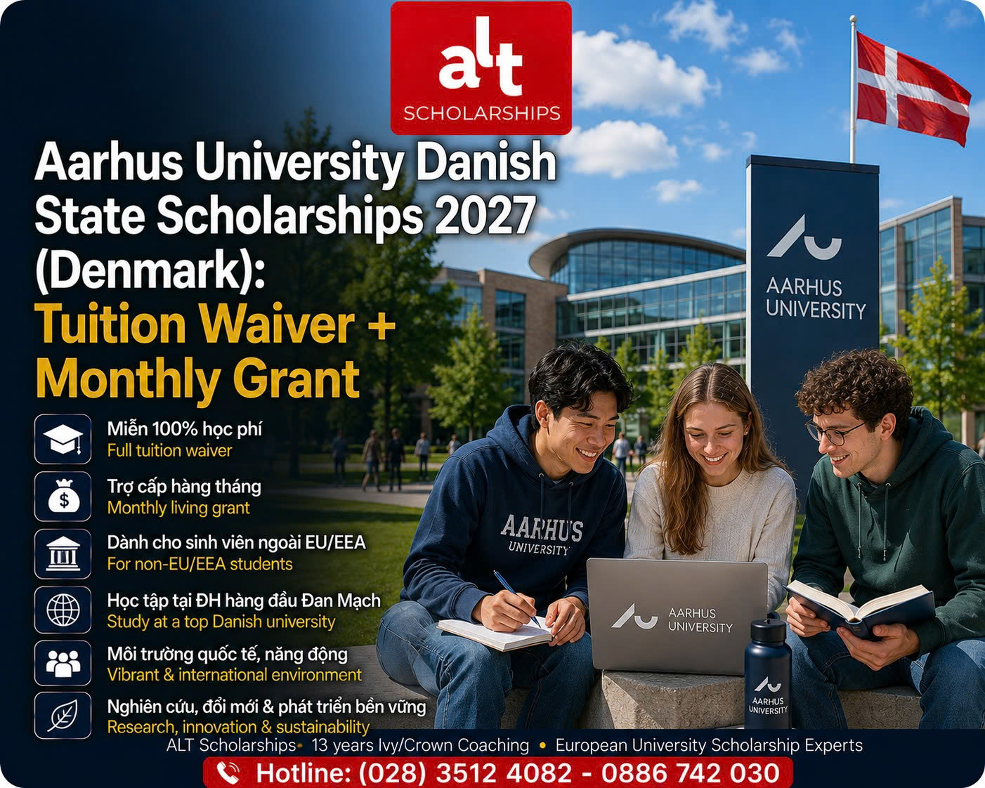 Aarhus University Danish State Scholarships 2027: Học Bổng Thạc Sĩ Đan Mạch Cho Non-EU — Tuition Waiver + Monthly Grant