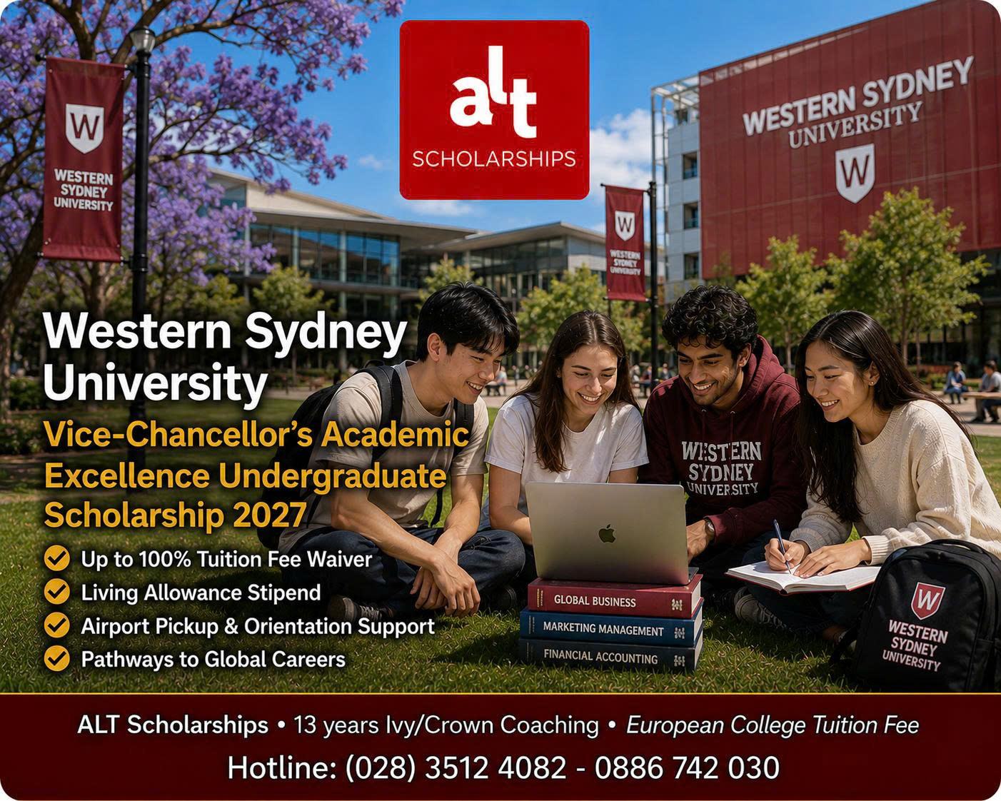 Western Sydney University Vice-Chancellor’s Academic Excellence Undergraduate Scholarship 2027: Tự Động Xét Giảm 50% Học Phí Tối Đa 3 năm