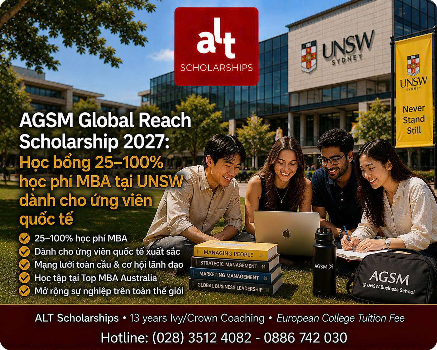 AGSM Global Reach Scholarship 2027: Học bổng 25–100% học phí MBA tại UNSW dành cho ứng viên quốc tế