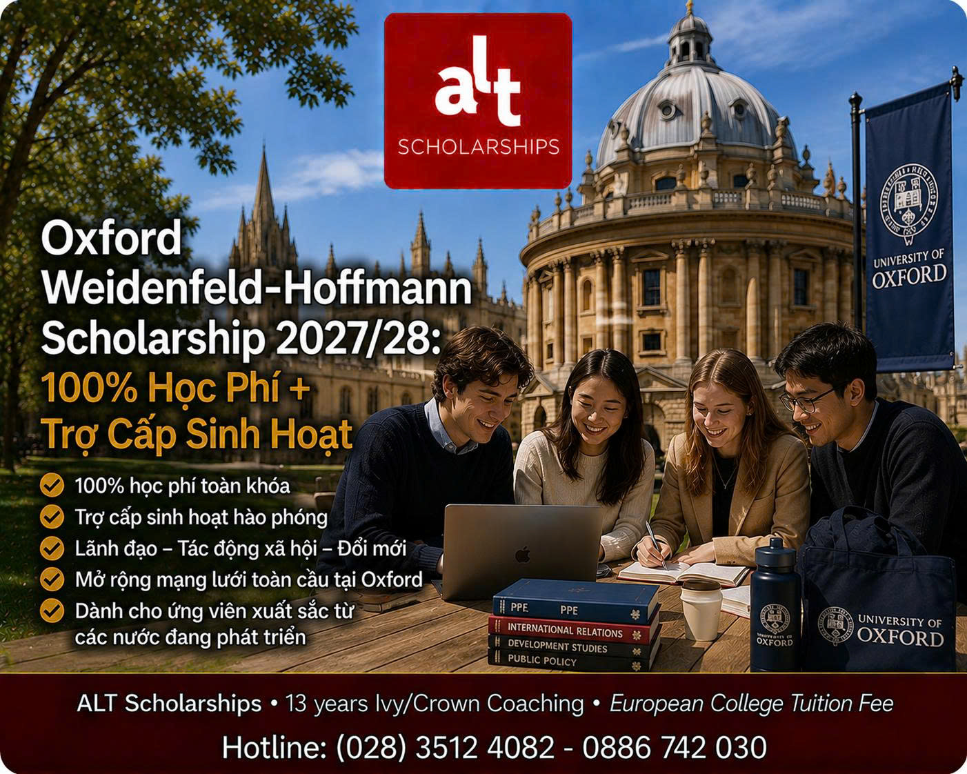 Oxford Weidenfeld-Hoffmann Scholarship 2027/28: 100% Học Phí + Trợ Cấp Sinh Hoạt — Điểm Cao Chưa Đủ Nếu Thiếu Leadership Và Kế Hoạch Tạo Tác Động