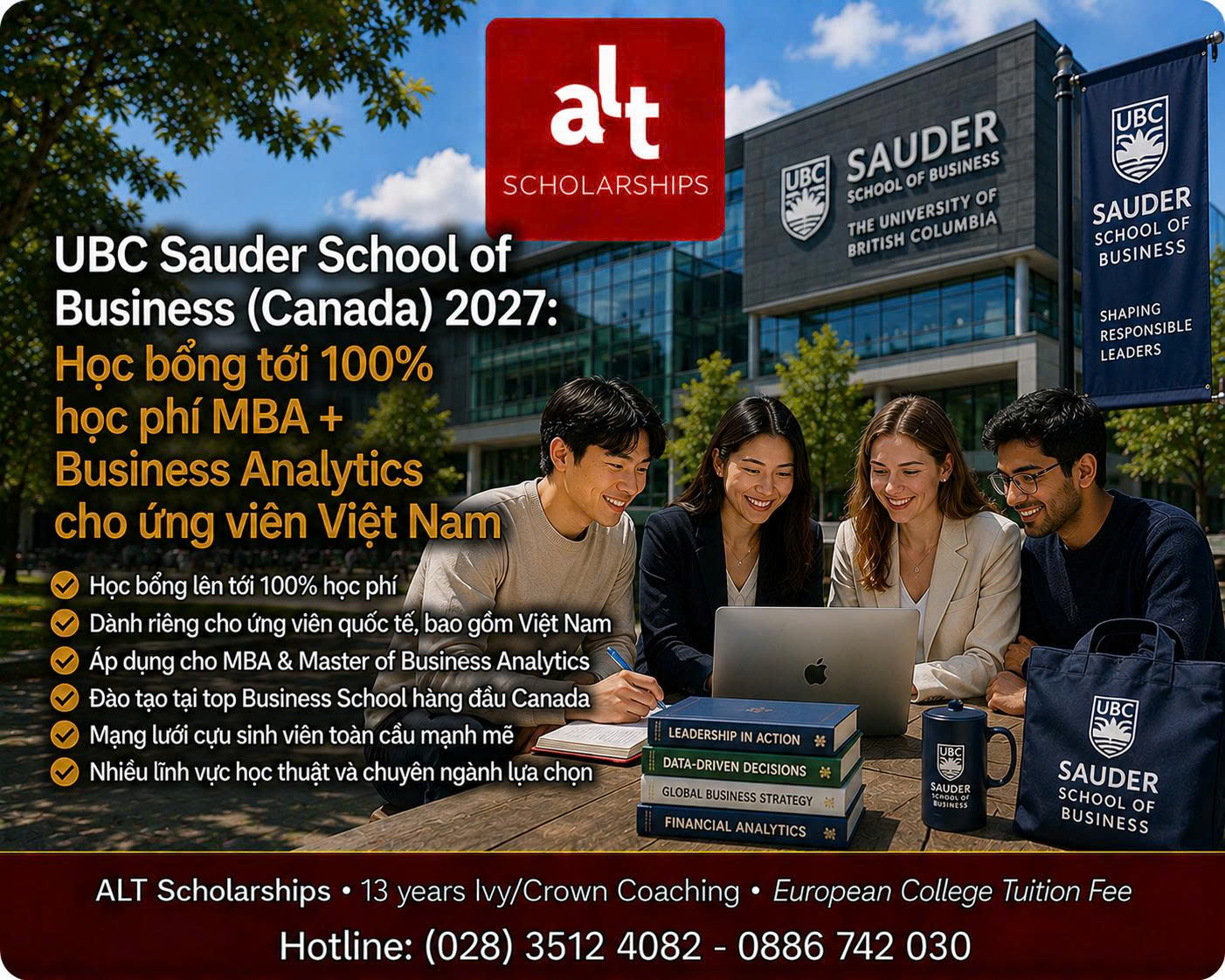 UBC Sauder Regional Top Talent Scholarship Asia 2027: Học bổng tới 100% học phí MBA + Business Analytics cho ứng viên Việt Nam