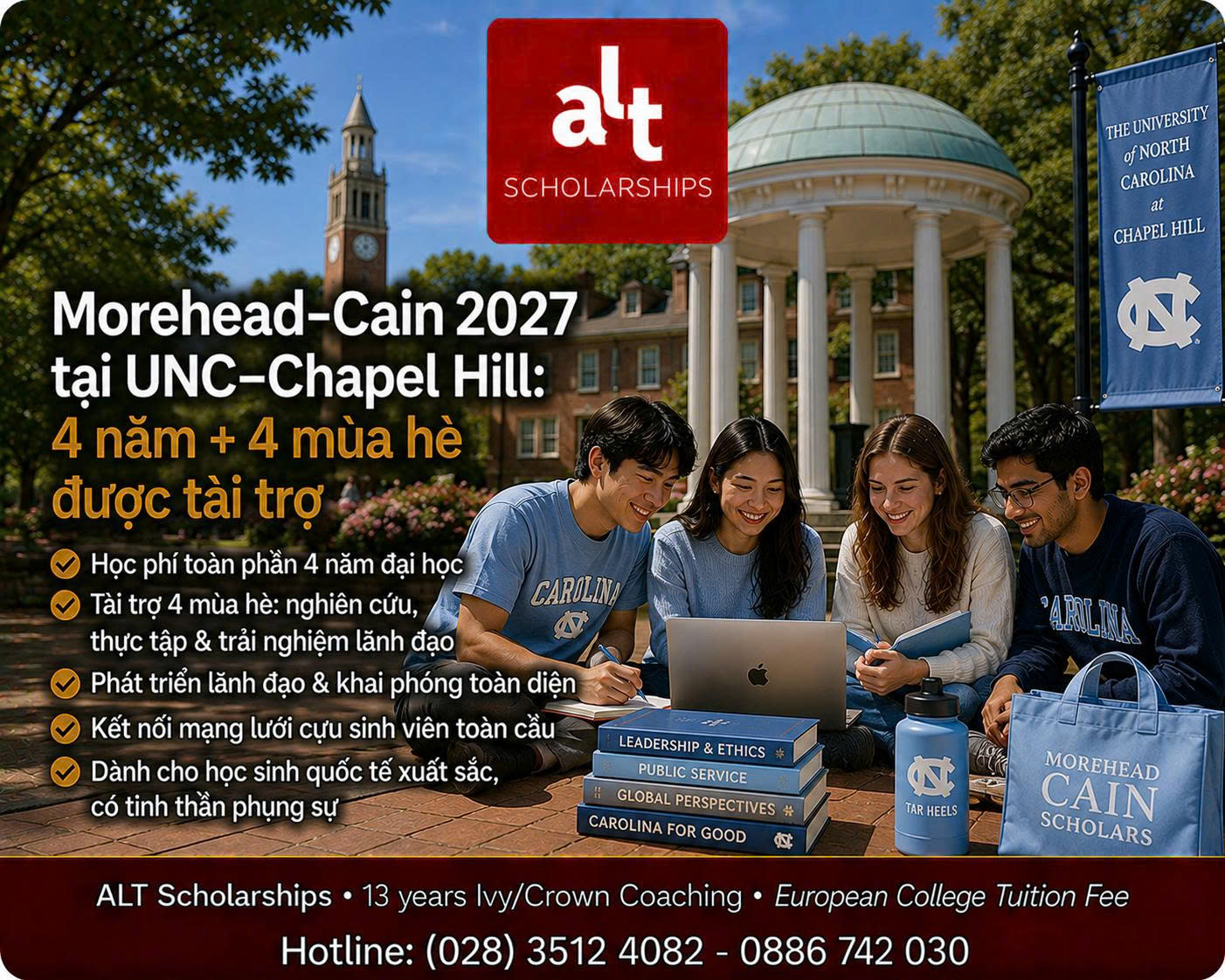 Morehead-Cain Scholarship 2027: Học Bổng Toàn Phần 4 Năm + 4 Mùa Hè Tại UNC–Chapel Hill — Nhưng Học Sinh Việt Không Thể Đơn Giản Tự Nộp