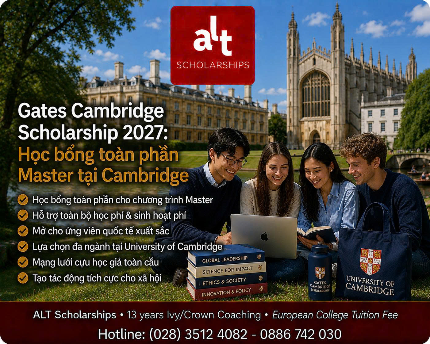 Gates Cambridge Scholarship 2027: Học bổng toàn phần Master tại Cambridge — nhưng “học giỏi” mới chỉ thắng 1 trong 4 tiêu chí