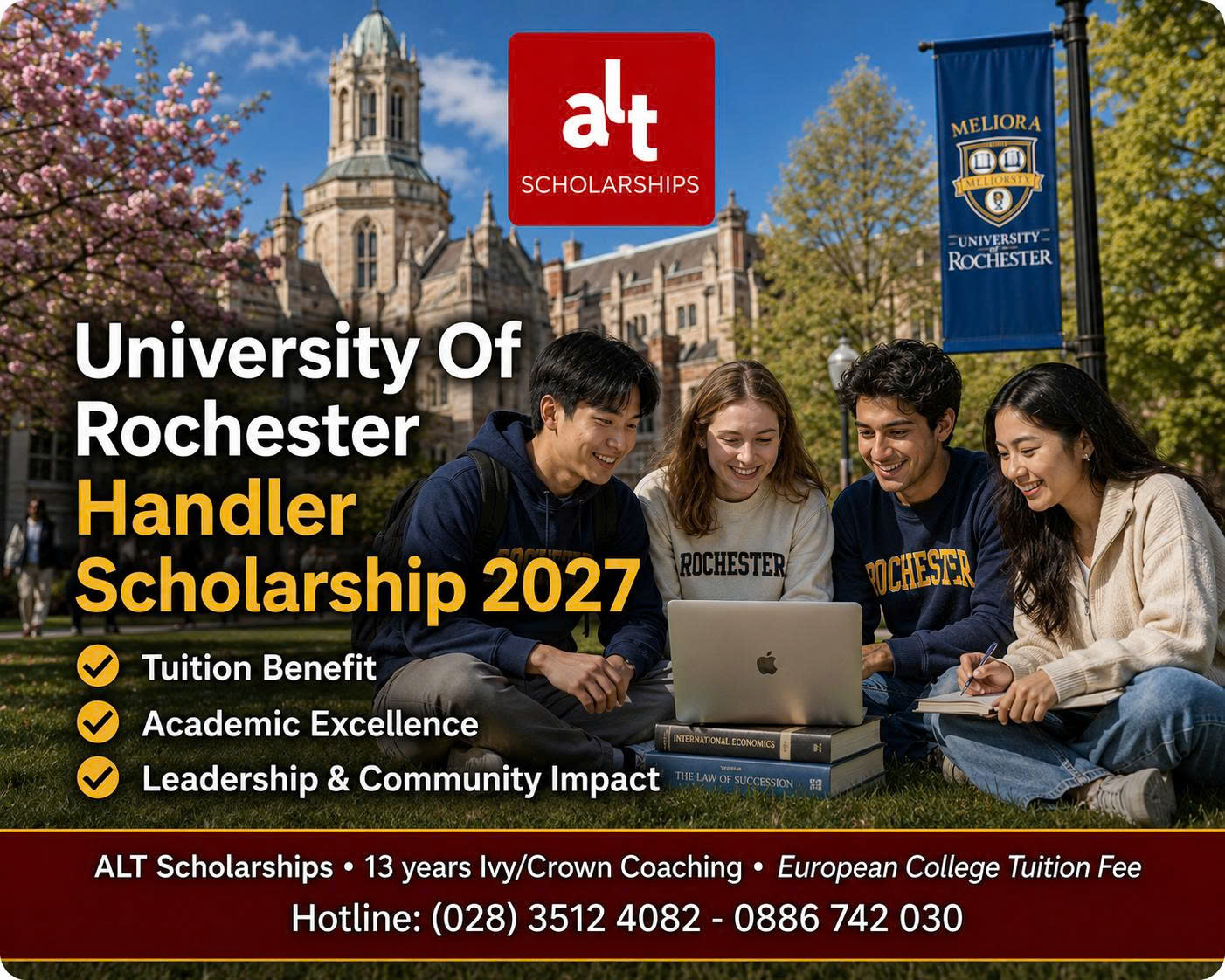 University Of Rochester Handler Scholarship 2027: Học Bổng Cử Nhân Mỹ Full Cost Cho Sinh Viên Quốc Tế – Học Phí, Nhà Ở, Ăn Uống, Bảo Hiểm Và Chi Phí Cá Nhân
