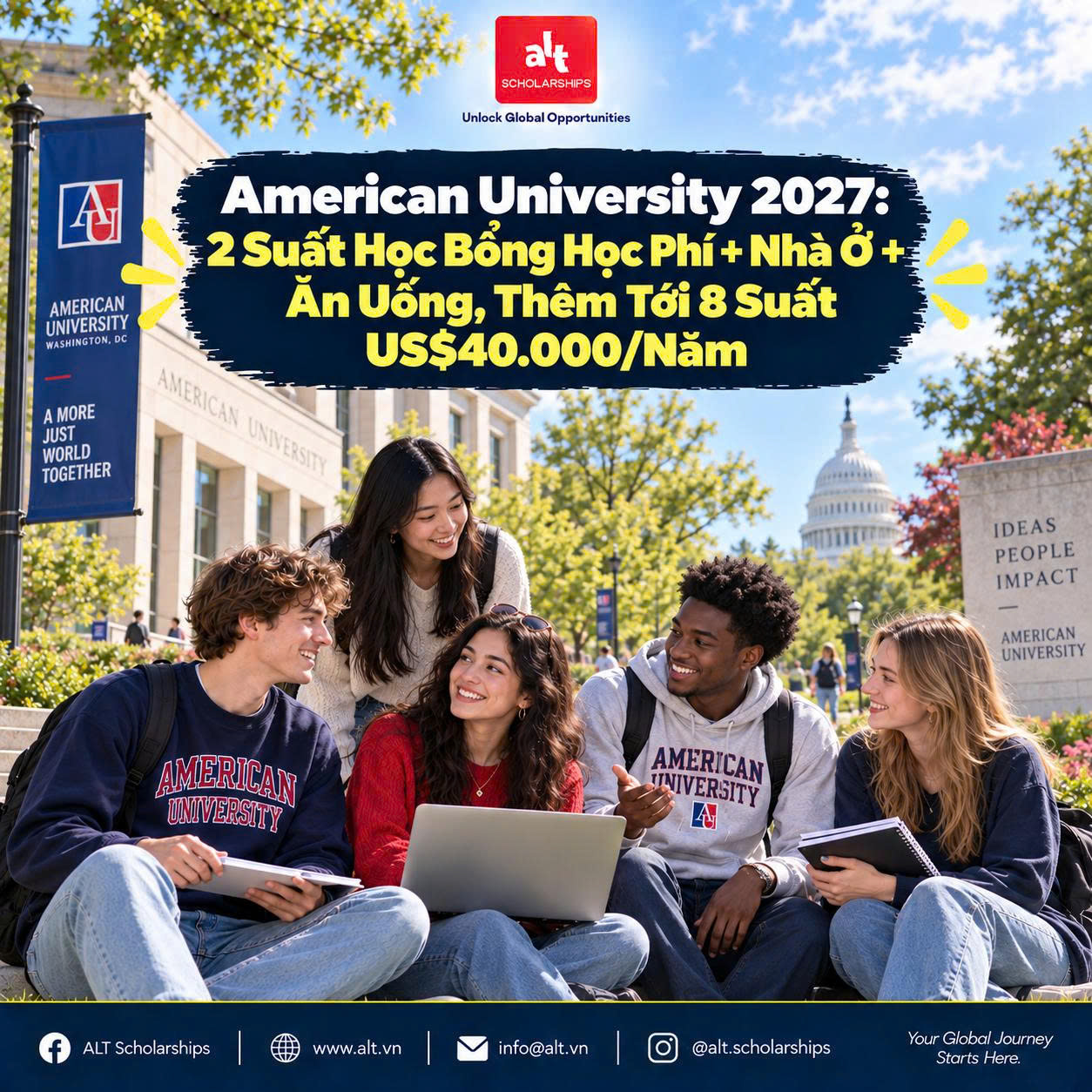 American University 2027: 2 Suất Học Bổng Học Phí + Nhà Ở + Ăn Uống, Thêm Tới 8 Suất US$40.000/Năm — Nhưng Hồ Sơ Phải Chứng Minh Con Muốn Tạo Thay Đổi Gì Ở Quê Hương